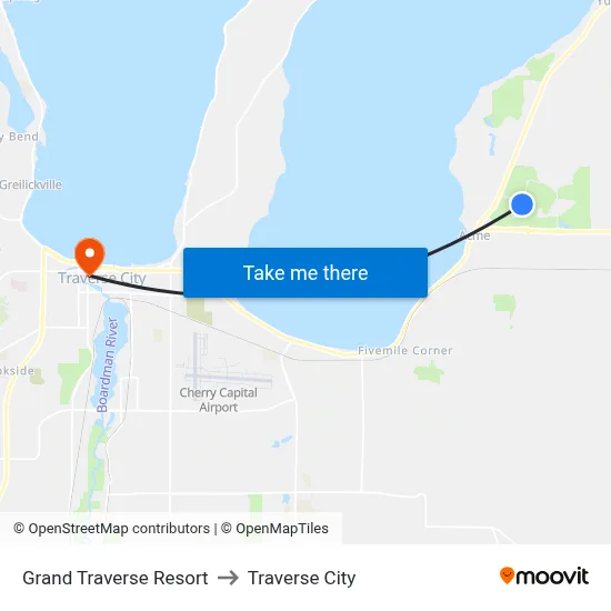 Grand Traverse Resort to Traverse City map