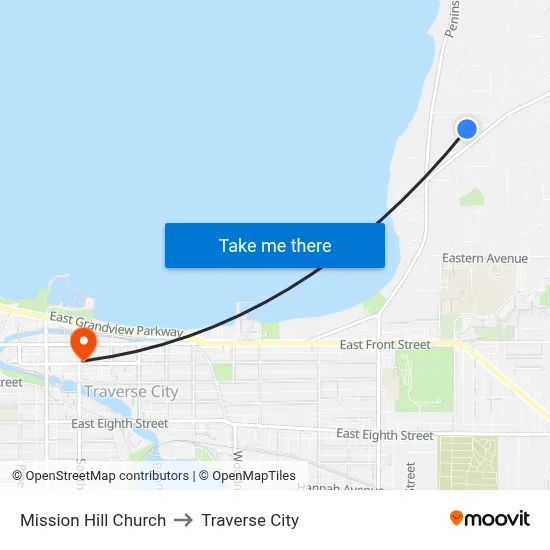 Mission Hill Church to Traverse City map