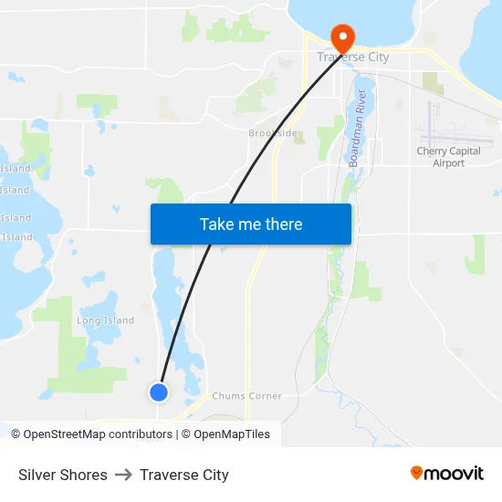 Silver Shores to Traverse City map