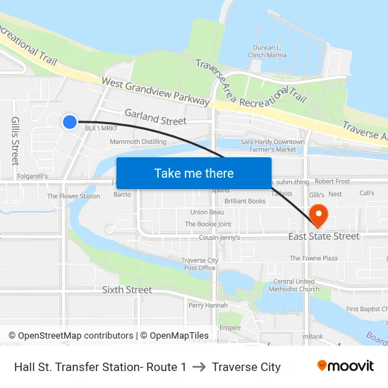 Hall St. Transfer Station- Route 1 to Traverse City map
