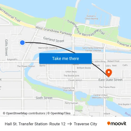 Hall St. Transfer Station- Route 12 to Traverse City map