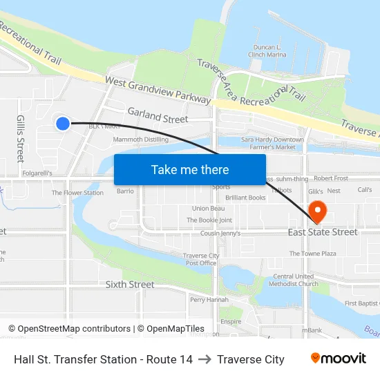 Hall St. Transfer Station - Route 14 to Traverse City map