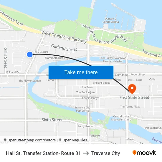 Hall St. Transfer Station- Route 31 to Traverse City map