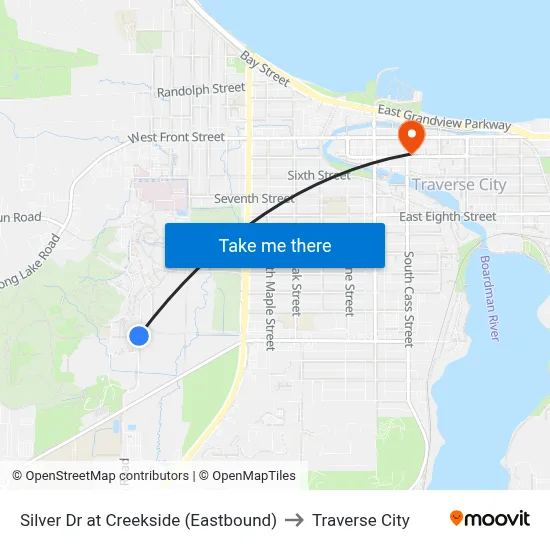 Silver Dr at Creekside (Eastbound) to Traverse City map