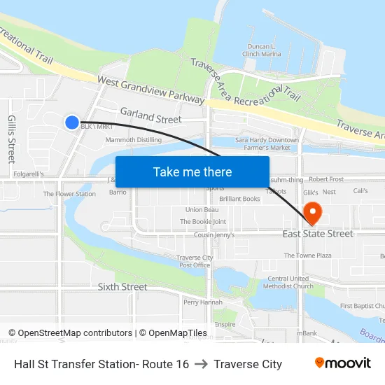 Hall St Transfer Station- Route 16 to Traverse City map