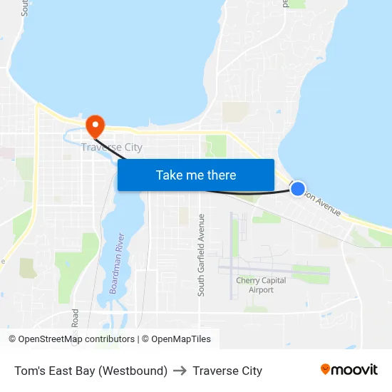 Tom's East Bay (Westbound) to Traverse City map
