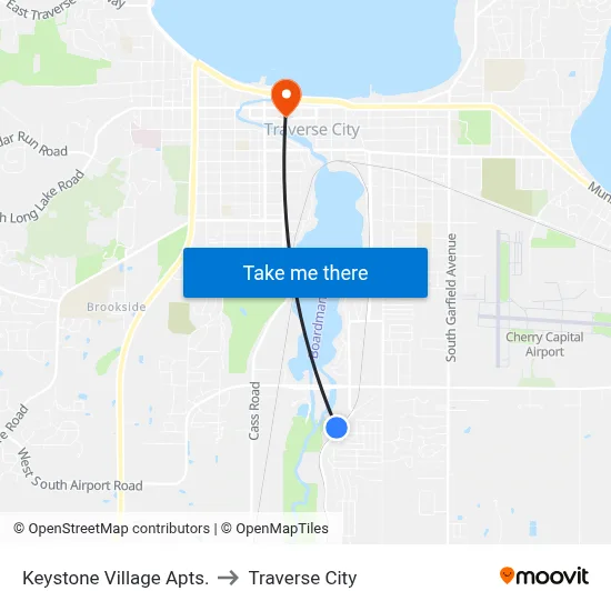 Keystone Village Apts. to Traverse City map