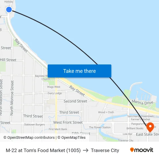 M-22 at Tom's Food Market (1005) to Traverse City map