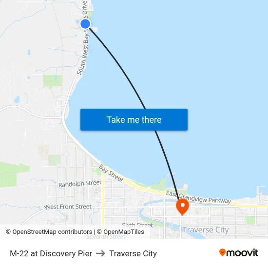 M-22 at Discovery Pier to Traverse City map