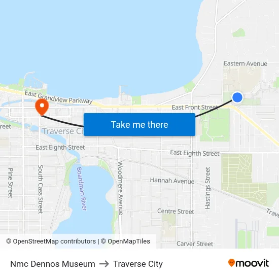 Nmc Dennos Museum to Traverse City map