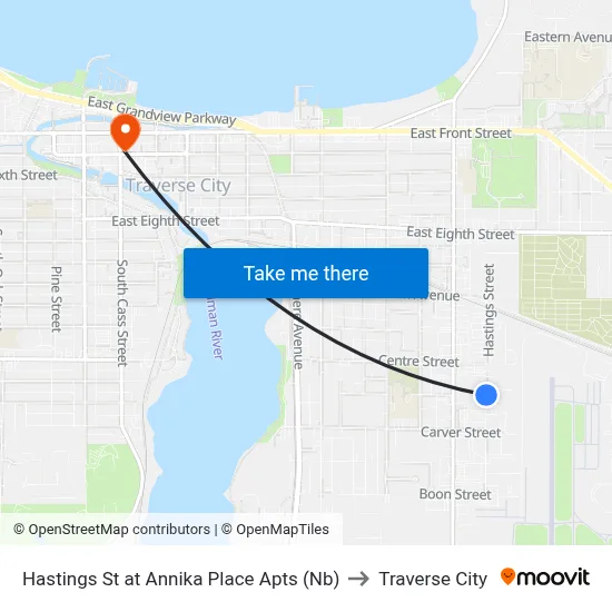 Hastings St at Annika Place Apts (Nb) to Traverse City map