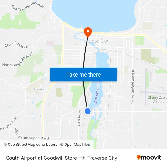 South Airport at Goodwill Store to Traverse City map