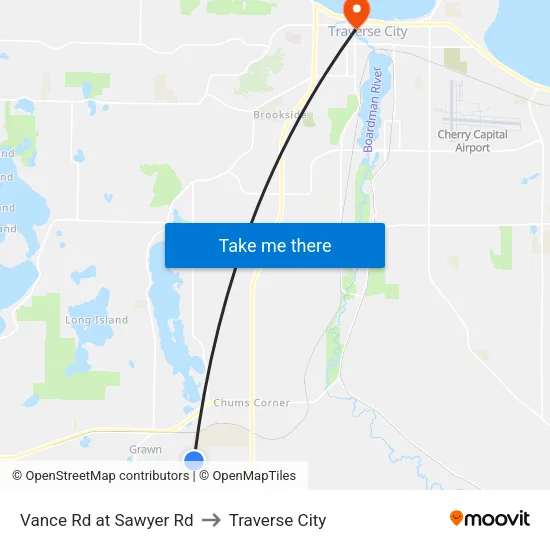 Vance Rd at Sawyer Rd to Traverse City map