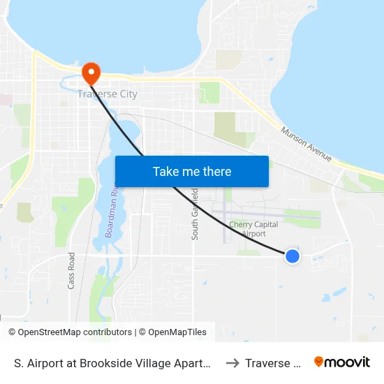 S. Airport at Brookside Village Apartments to Traverse City map