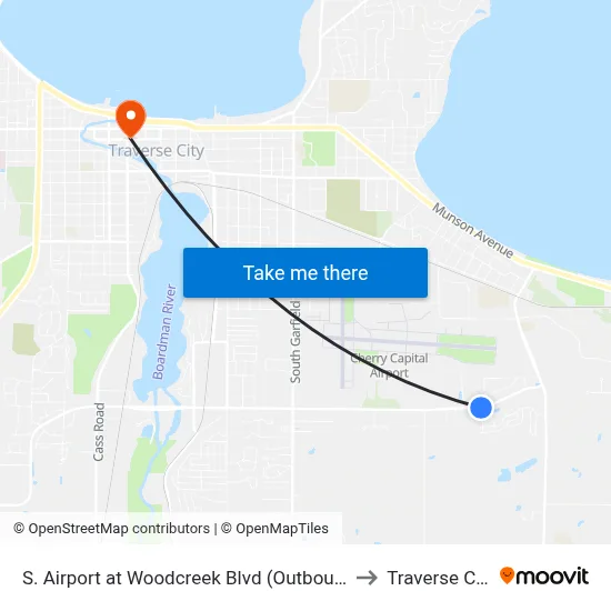 S. Airport at Woodcreek Blvd (Outbound) to Traverse City map
