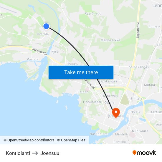 Kontiolahti to Joensuu map