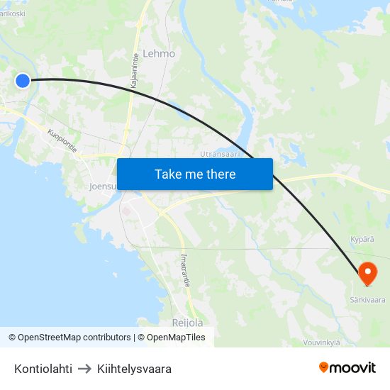 Kontiolahti to Kiihtelysvaara map