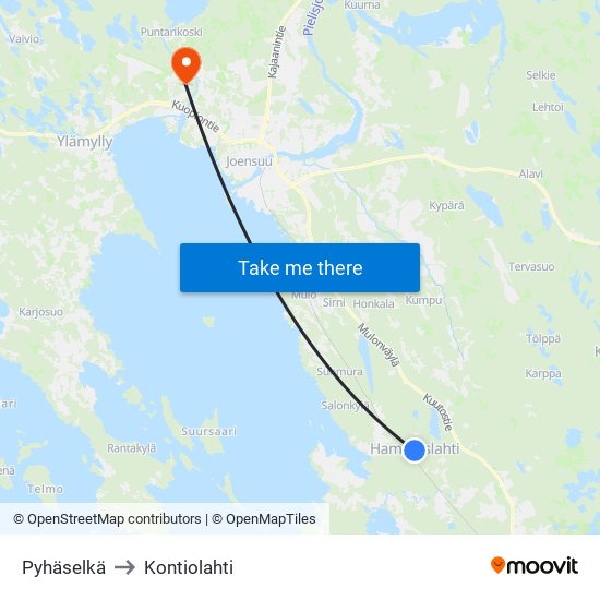 Pyhäselkä to Kontiolahti map