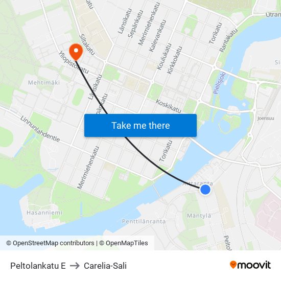 Peltolankatu E to Carelia-Sali map