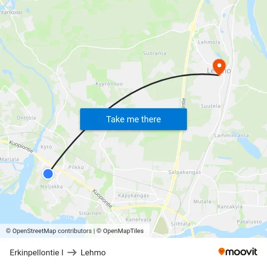 Erkinpellontie I to Lehmo map