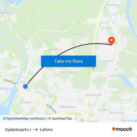 Ojalankaarto I to Lehmo map