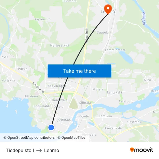 Tiedepuisto I to Lehmo map