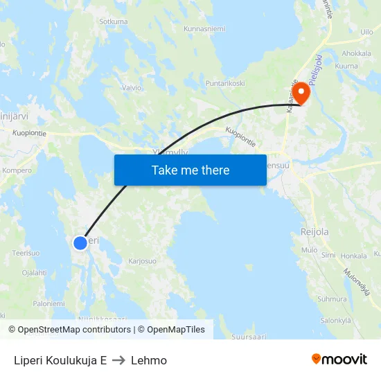 Liperi Koulukuja E to Lehmo map