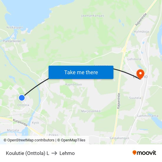 Koulutie (Onttola) L to Lehmo map