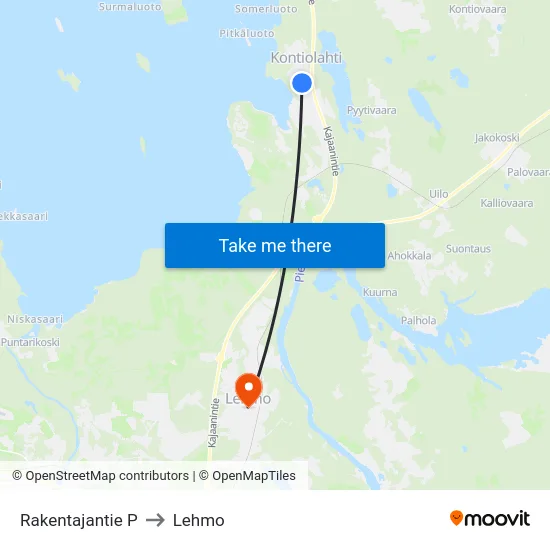 Rakentajantie P to Lehmo map