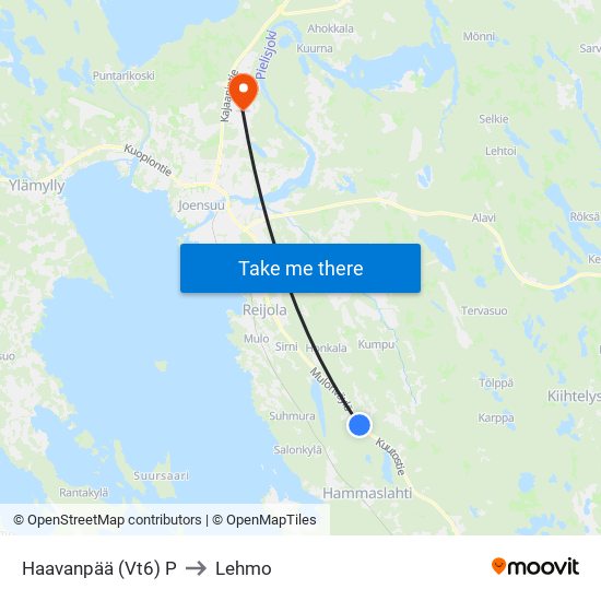 Haavanpää (Vt6) P to Lehmo map