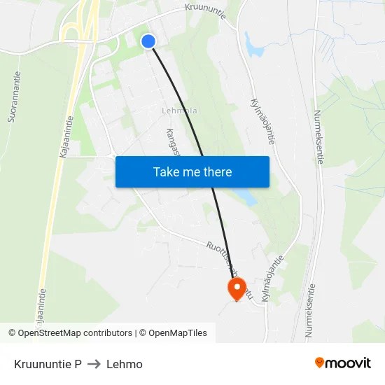 Kruununtie P to Lehmo map