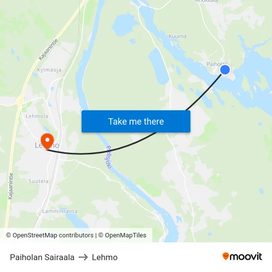 Paiholan Sairaala to Lehmo map