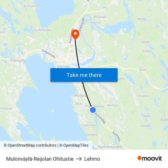 Mulonväylä-Reijolan Ohitustie to Lehmo map