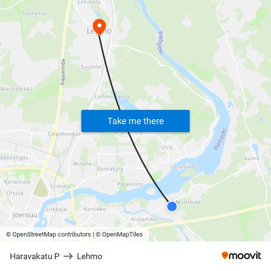 Haravakatu P to Lehmo map