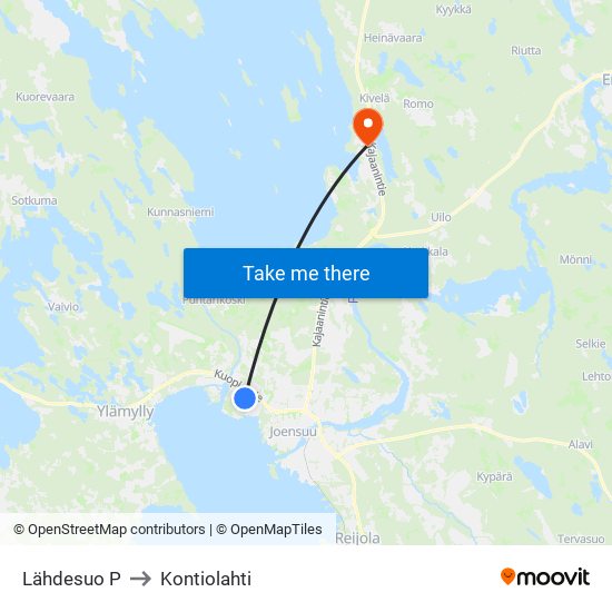 Lähdesuo P to Kontiolahti map