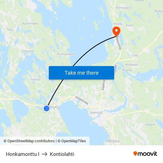 Honkamonttu I to Kontiolahti map