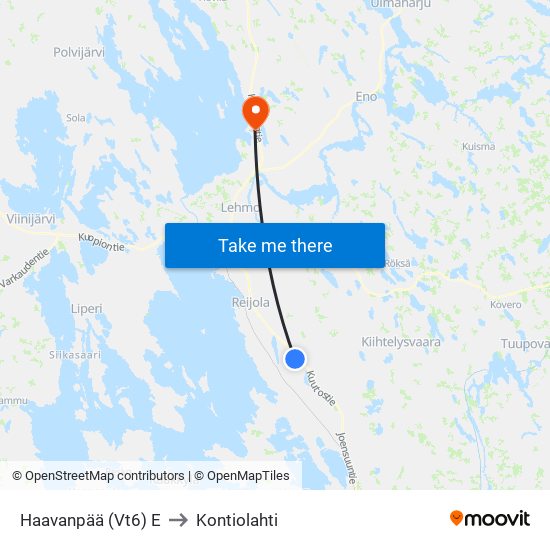 Haavanpää (Vt6) E to Kontiolahti map