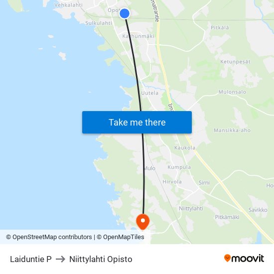 Laiduntie P to Niittylahti Opisto map