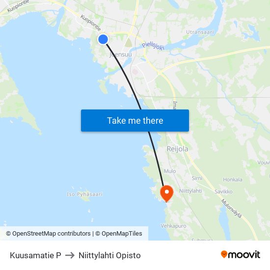 Kuusamatie P to Niittylahti Opisto map