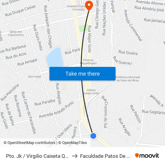 Pto. Jk /  Virgilio Caixeta Queiróz to Faculdade Patos De Minas map