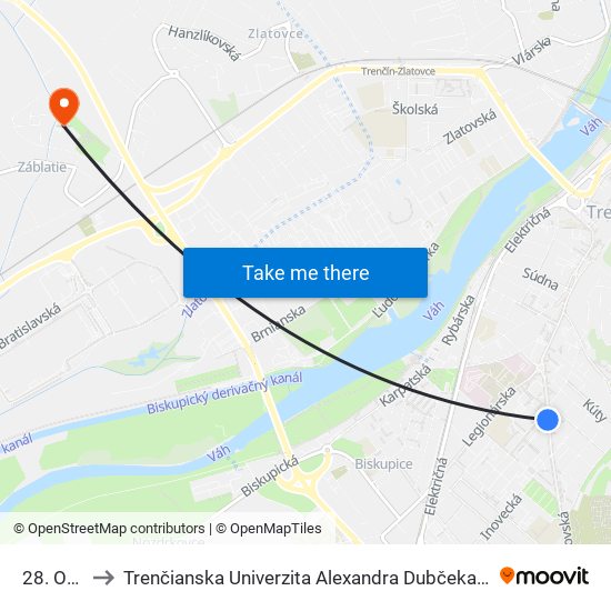 28. Októbra to Trenčianska Univerzita Alexandra Dubčeka - Fakulta Špeciálnej Techniky map