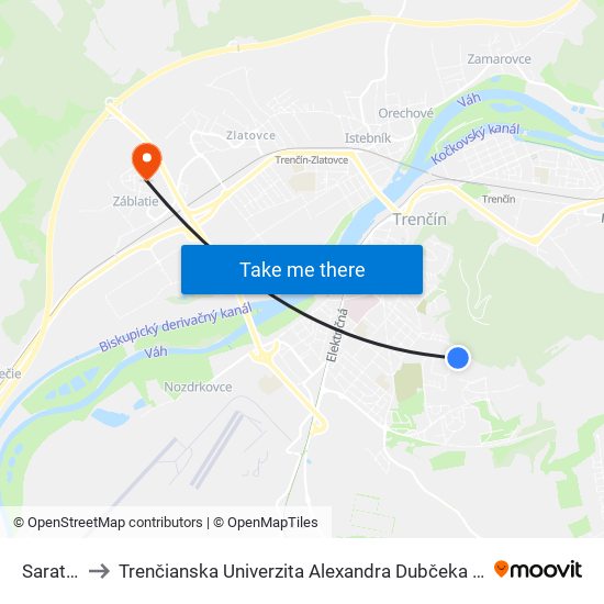 Saratovská to Trenčianska Univerzita Alexandra Dubčeka - Fakulta Špeciálnej Techniky map