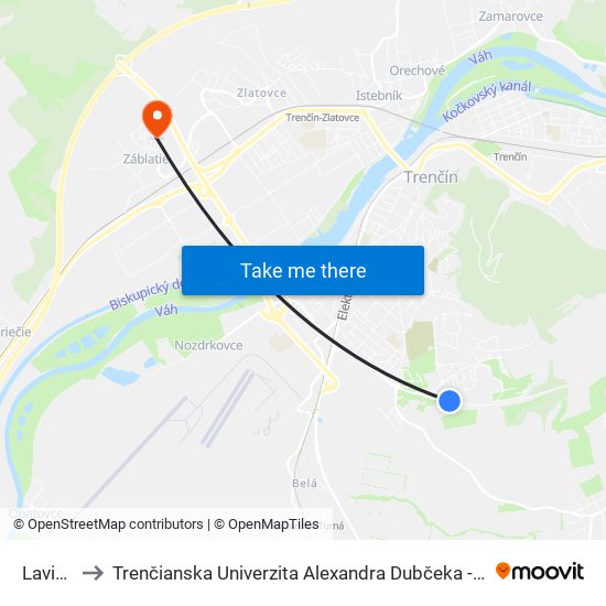 Lavičková to Trenčianska Univerzita Alexandra Dubčeka - Fakulta Špeciálnej Techniky map