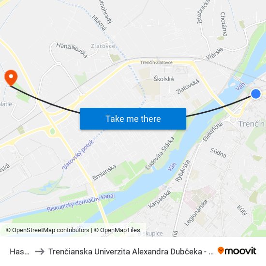 Hasičská to Trenčianska Univerzita Alexandra Dubčeka - Fakulta Špeciálnej Techniky map