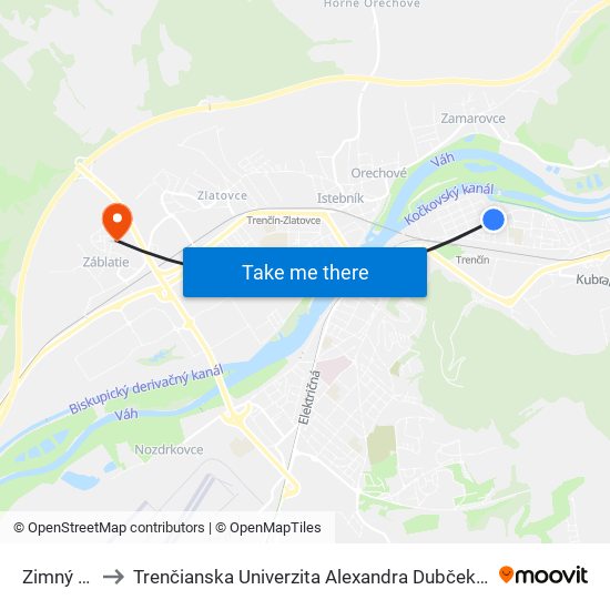 Zimný Štadión to Trenčianska Univerzita Alexandra Dubčeka - Fakulta Špeciálnej Techniky map