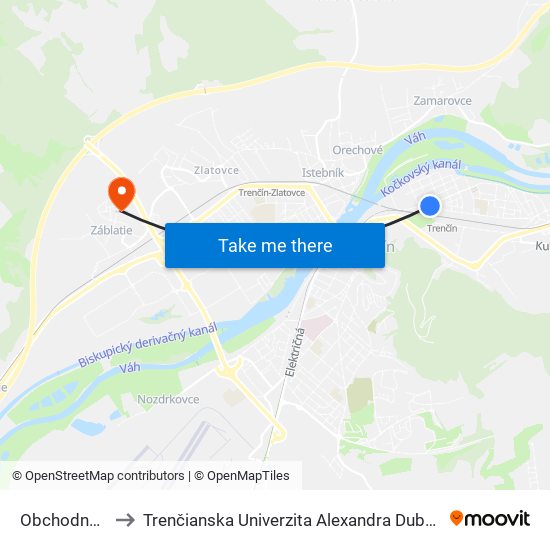 Obchodná Akadémia to Trenčianska Univerzita Alexandra Dubčeka - Fakulta Špeciálnej Techniky map