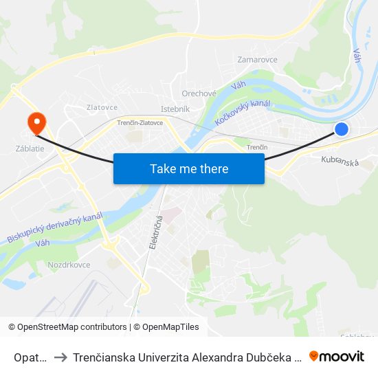 Opatovská to Trenčianska Univerzita Alexandra Dubčeka - Fakulta Špeciálnej Techniky map