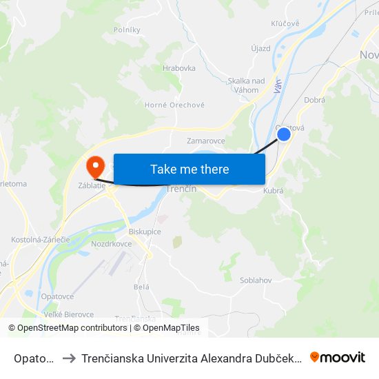 Opatová, Niva to Trenčianska Univerzita Alexandra Dubčeka - Fakulta Špeciálnej Techniky map