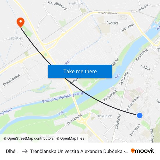 Dlhé Hony to Trenčianska Univerzita Alexandra Dubčeka - Fakulta Špeciálnej Techniky map