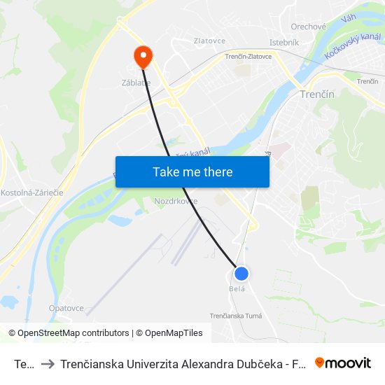 Tesco to Trenčianska Univerzita Alexandra Dubčeka - Fakulta Špeciálnej Techniky map